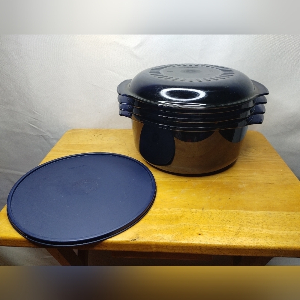 Tupperware Stack Cooker 3-Piece Microwave Cookware Set Midnight Blue | Steamer